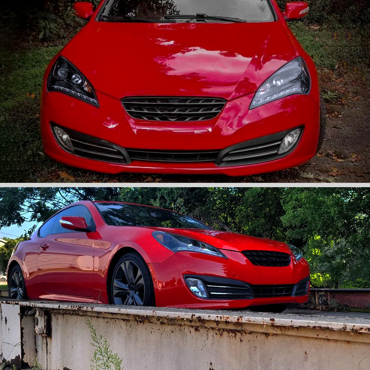 Ronnin - Fits 2010-2012 Hyundai Genesis Coupe LED Running Lights Projector Halogen Headlights Replacement Assembly Pair | Black Smoke