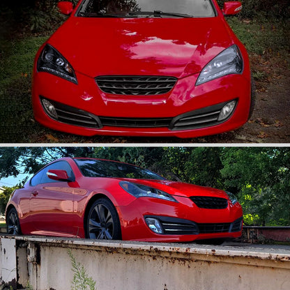 Ronnin - Fits 2010-2012 Hyundai Genesis Coupe LED Running Lights Projector Halogen Headlights Replacement Assembly Pair | Black Smoke