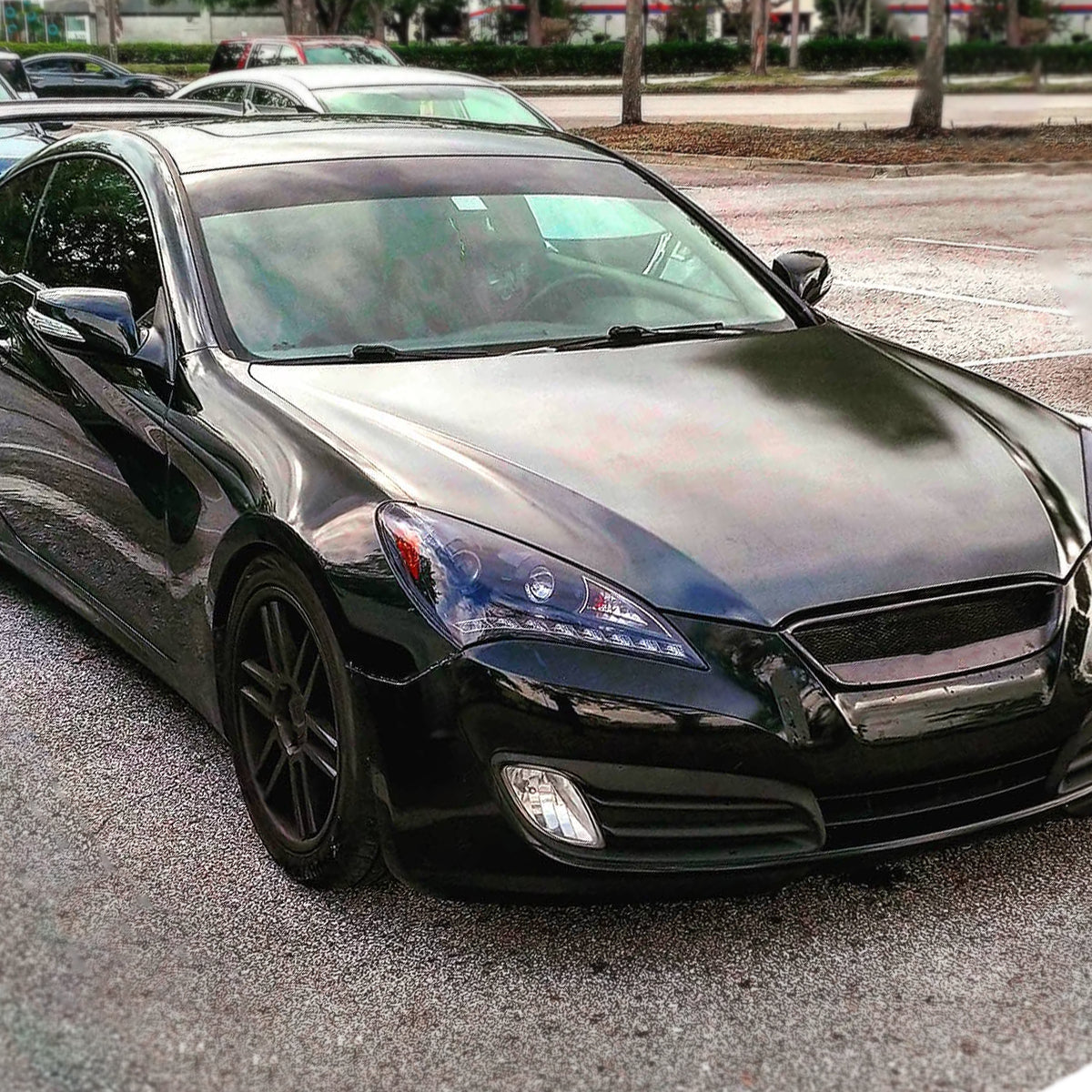 Ronnin - Fits 2010-2012 Hyundai Genesis Coupe LED Running Lights Projector Halogen Headlights Replacement Assembly Pair | Black