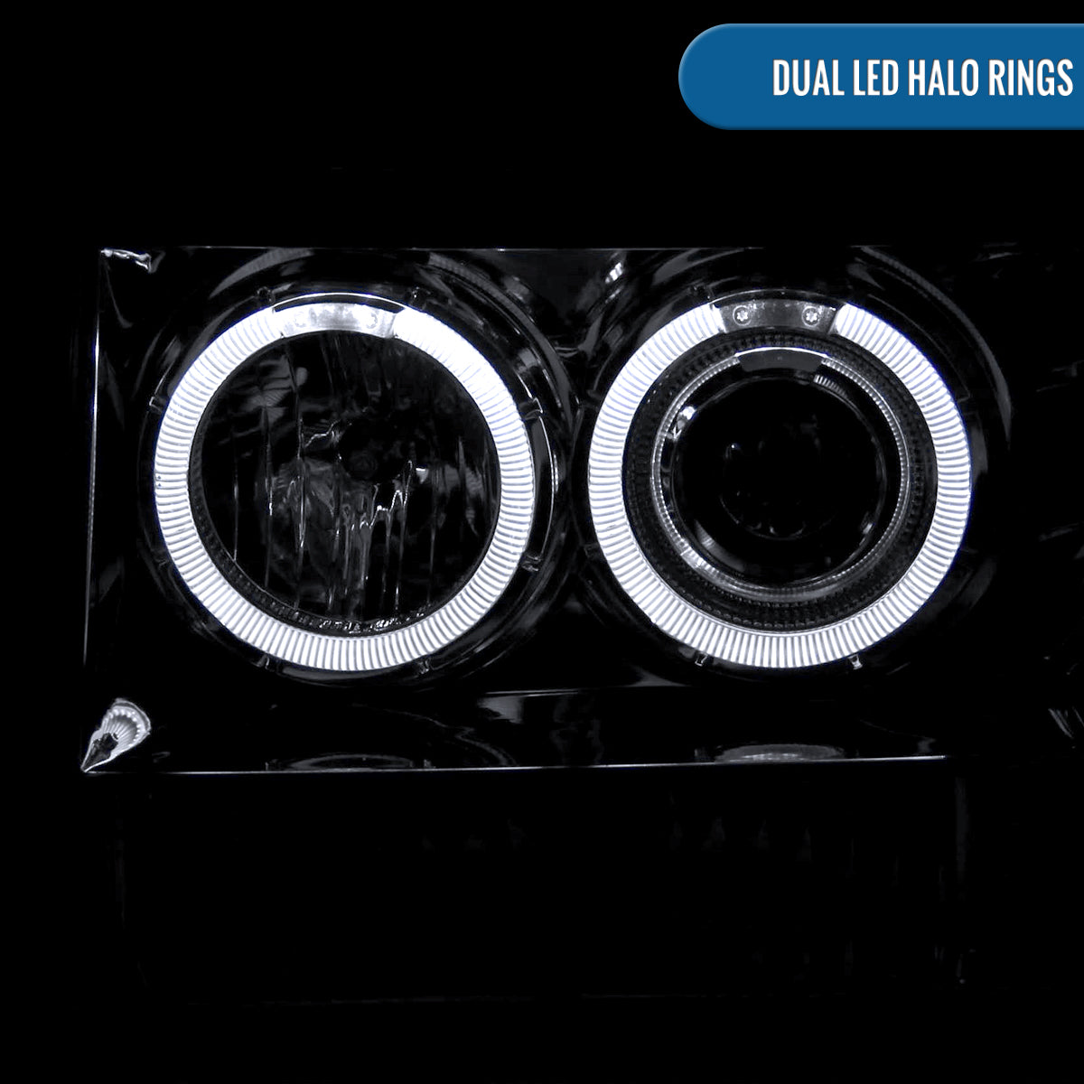 Ronnin - Se adapta a Jeep Grand Cherokee de 1993-1996, faros delanteros de proyector LED mejorados con doble aro de repuesto | Cromado