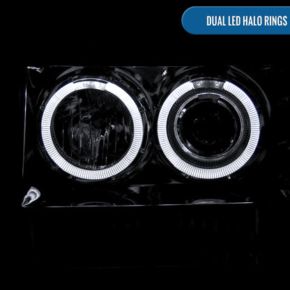 Ronnin - Se adapta a Jeep Grand Cherokee de 1993-1996, faros delanteros de proyector LED mejorados con doble aro de repuesto | Cromado