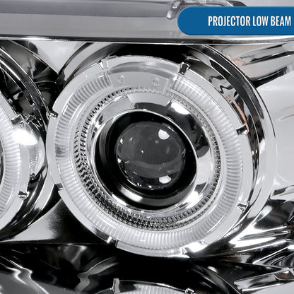 Ronnin - Se adapta a Jeep Grand Cherokee de 1993-1996, faros delanteros de proyector LED mejorados con doble aro de repuesto | Cromado