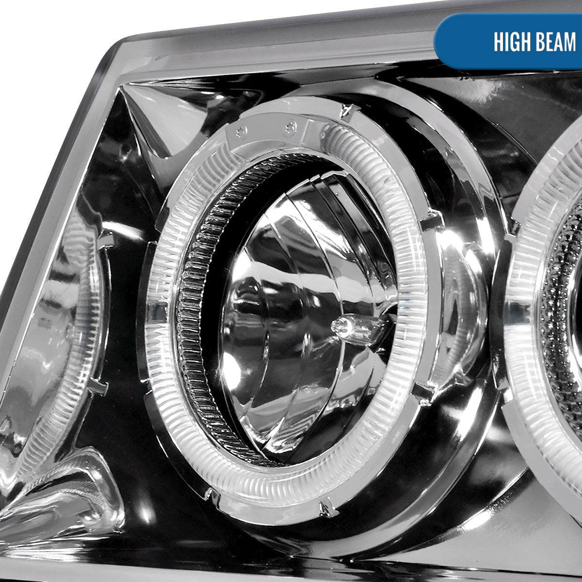 Ronnin - Se adapta a Jeep Grand Cherokee de 1993-1996, faros delanteros de proyector LED mejorados con doble aro de repuesto | Cromado
