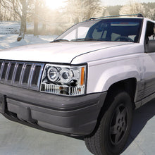 Ronnin - Se adapta a Jeep Grand Cherokee de 1993-1996, faros delanteros de proyector LED mejorados con doble aro de repuesto | Cromado
