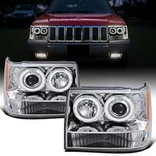 Ronnin - Se adapta a Jeep Grand Cherokee de 1993-1996, faros delanteros de proyector LED mejorados con doble aro de repuesto | Cromado