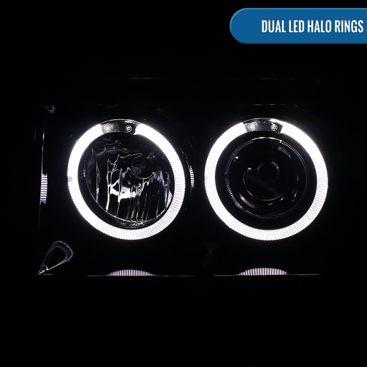 Ronnin - Compatible con Jeep Grand Cherokee 1993-1996 Faros delanteros de proyector LED de doble aro mejorados | Humo negro
