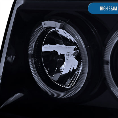 Ronnin - Compatible con Jeep Grand Cherokee 1993-1996 Faros delanteros de proyector LED de doble aro mejorados | Humo negro