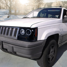 Ronnin - Compatible con Jeep Grand Cherokee 1993-1996 Faros delanteros de proyector LED de doble aro mejorados | Humo negro