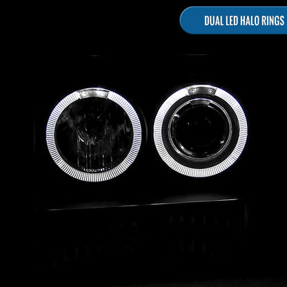 Ronnin - Se adapta a Jeep Grand Cherokee de 1993-1996, faros delanteros de proyector LED de doble aro de repuesto mejorados, par | Negro