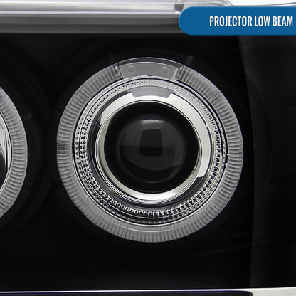 Ronnin - Se adapta a Jeep Grand Cherokee de 1993-1996, faros delanteros de proyector LED de doble aro de repuesto mejorados, par | Negro