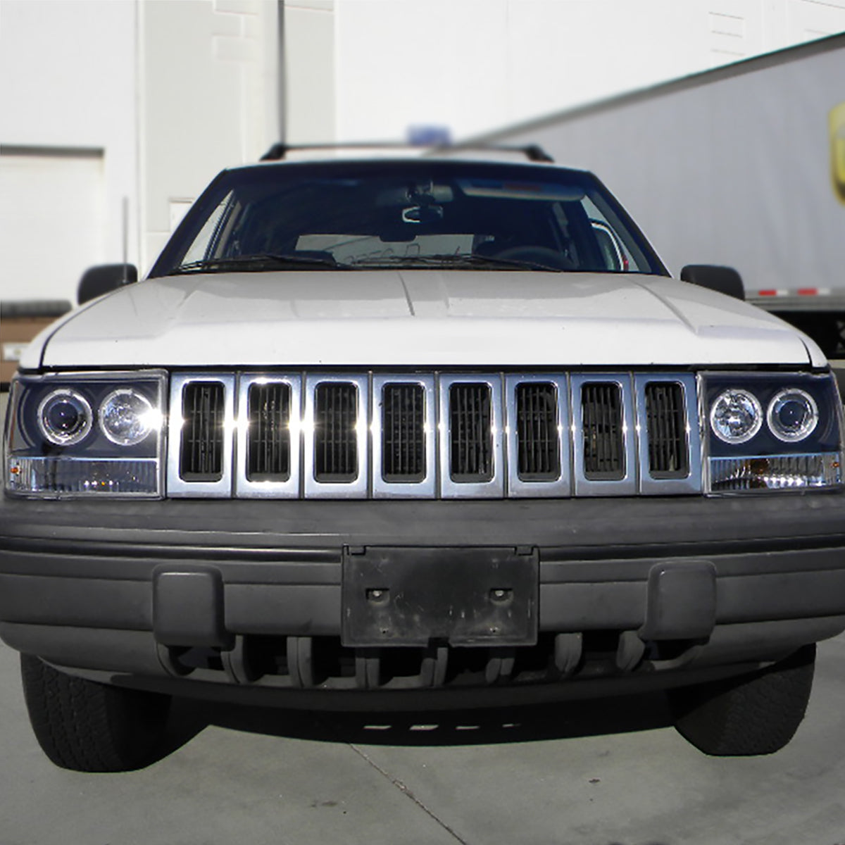 Ronnin - Se adapta a Jeep Grand Cherokee de 1993-1996, faros delanteros de proyector LED de doble aro de repuesto mejorados, par | Negro
