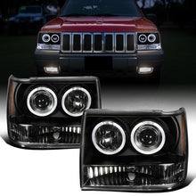 Ronnin - Se adapta a Jeep Grand Cherokee de 1993-1996, faros delanteros de proyector LED de doble aro de repuesto mejorados, par | Negro