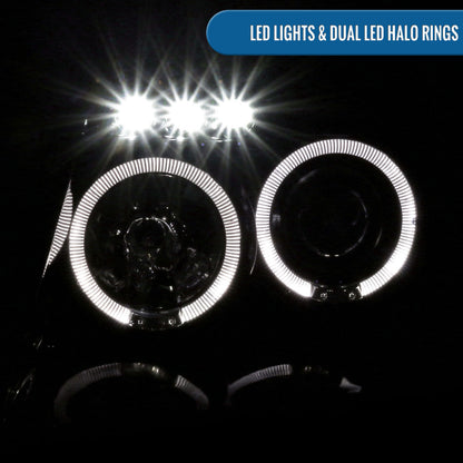 Ronnin - Fits 1999-2004 Jeep Grand Cherokee Upgrade Replacement LED Dual Rims Projector Headlights Assembly Pair | Gloss Black