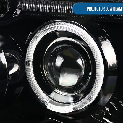 Ronnin - Fits 1999-2004 Jeep Grand Cherokee Upgrade Replacement LED Dual Rims Projector Headlights Assembly Pair | Gloss Black