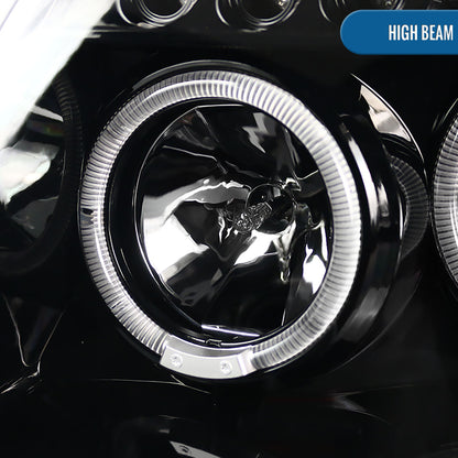 Ronnin - Fits 1999-2004 Jeep Grand Cherokee Upgrade Replacement LED Dual Rims Projector Headlights Assembly Pair | Gloss Black