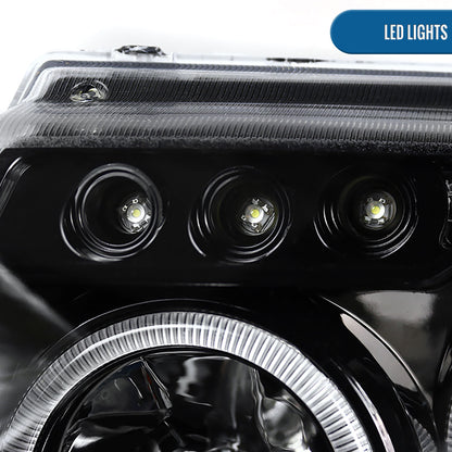 Ronnin - Fits 1999-2004 Jeep Grand Cherokee Upgrade Replacement LED Dual Rims Projector Headlights Assembly Pair | Gloss Black