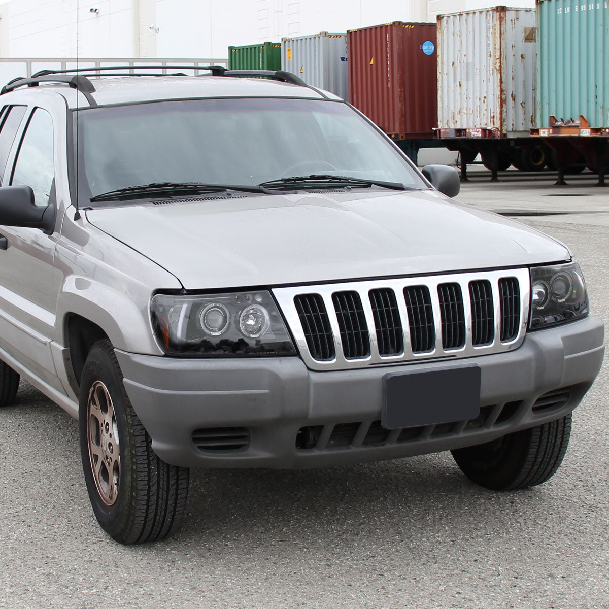 Ronnin - Fits 1999-2004 Jeep Grand Cherokee Upgrade Replacement LED Dual Rims Projector Headlights Assembly Pair | Gloss Black