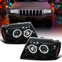 Ronnin - Fits 1999-2004 Jeep Grand Cherokee Upgrade Replacement LED Dual Rims Projector Headlights Assembly Pair | Gloss Black