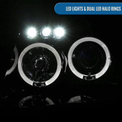 Ronnin - Fits 1999-2004 Jeep Grand Cherokee Upgrade Replacement LED Dual Rims Projector Headlights Assembly Pair | Black Smoke