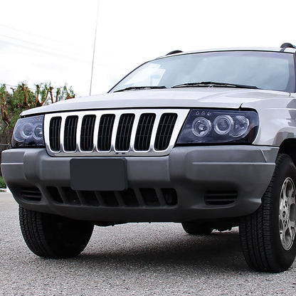 Ronnin - Fits 1999-2004 Jeep Grand Cherokee Upgrade Replacement LED Dual Rims Projector Headlights Assembly Pair | Black Smoke