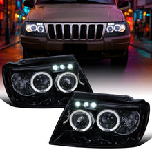 Ronnin - Fits 1999-2004 Jeep Grand Cherokee Upgrade Replacement LED Dual Rims Projector Headlights Assembly Pair | Black Smoke