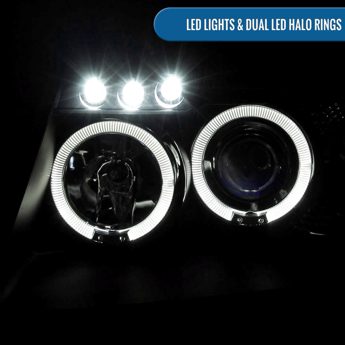 Ronnin - Fits 1999-2004 Jeep Grand Cherokee Upgrade Replacement LED Dual Rims Projector Headlights Assembly Pair | Black