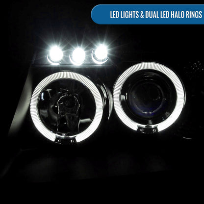 Ronnin - Fits 1999-2004 Jeep Grand Cherokee Upgrade Replacement LED Dual Rims Projector Headlights Assembly Pair | Black