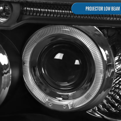 Ronnin - Fits 1999-2004 Jeep Grand Cherokee Upgrade Replacement LED Dual Rims Projector Headlights Assembly Pair | Black