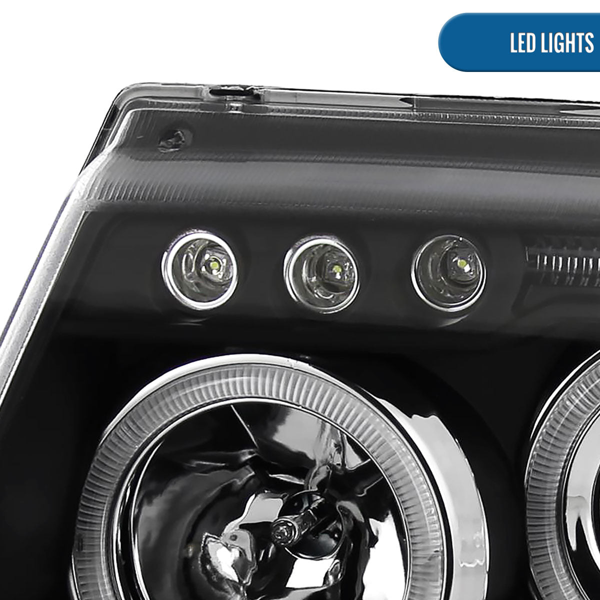 Ronnin - Fits 1999-2004 Jeep Grand Cherokee Upgrade Replacement LED Dual Rims Projector Headlights Assembly Pair | Black