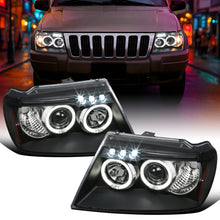 Ronnin - Fits 1999-2004 Jeep Grand Cherokee Upgrade Replacement LED Dual Rims Projector Headlights Assembly Pair | Black