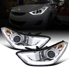 Ronnin - Fits 2011-2013 Hyundai Elantra LED Tube Running Lights Projector Headlights Upgrade Assembly Pair | Chrome