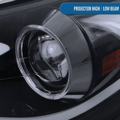 Ronnin - Fits 2011-2013 Hyundai Elantra LED Tube Running Lights Projector Headlights Upgrade Assembly Pair | Black Smoke