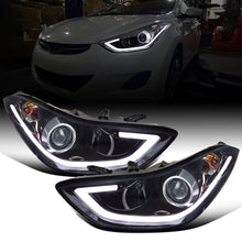 Ronnin - Fits 2011-2013 Hyundai Elantra LED Tube Running Lights Projector Headlights Upgrade Assembly Pair | Black Smoke