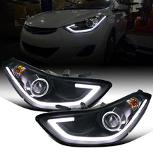 Ronnin - Fits 2011-2013 Hyundai Elantra LED Tube Running Lights Projector Headlights Upgrade Assembly Pair | Black