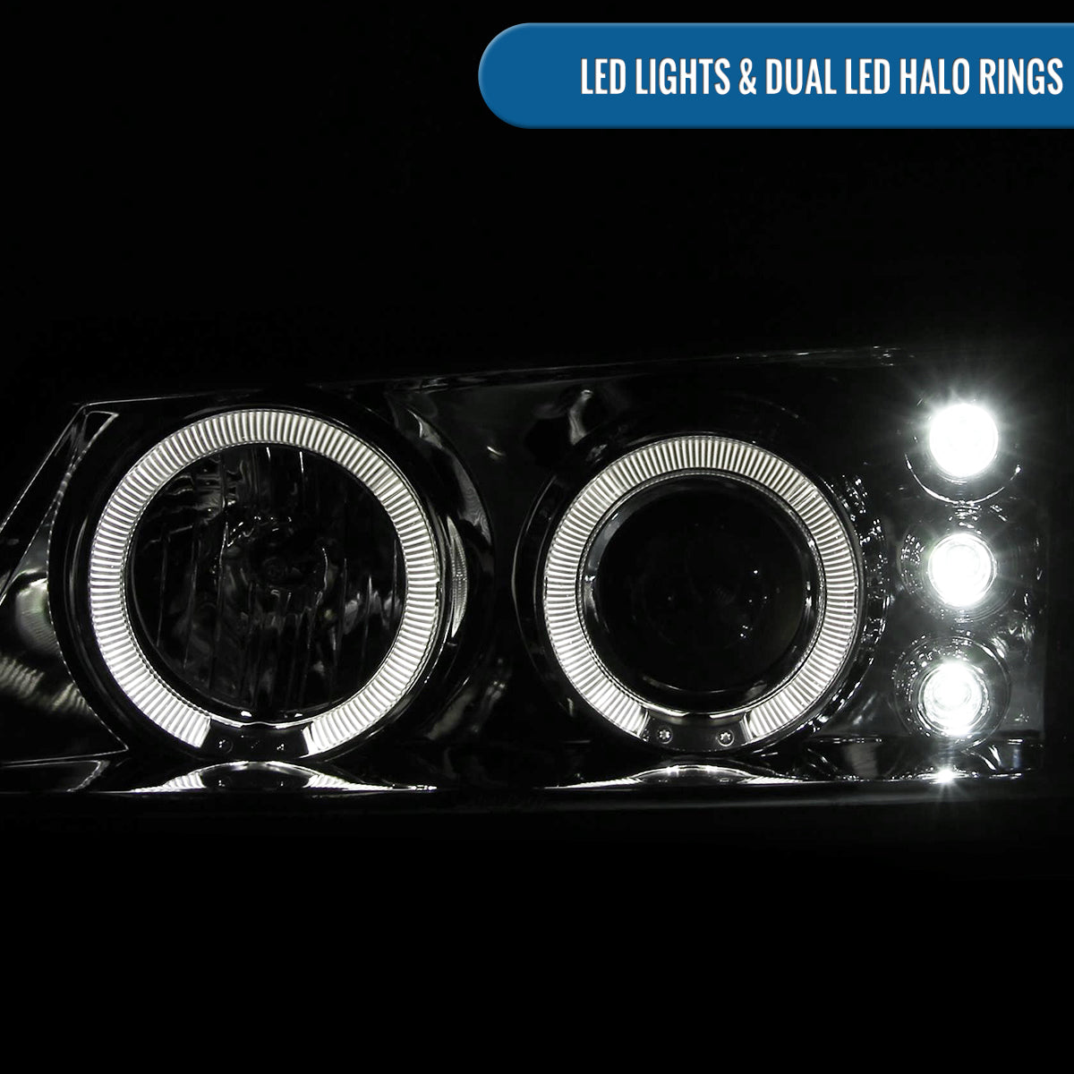 Ronnin - Fits 2000-2005 Chevy Impala Upgrade LED Dual Rims Running Lights Projector Headlights Assembly Pair | Chrome