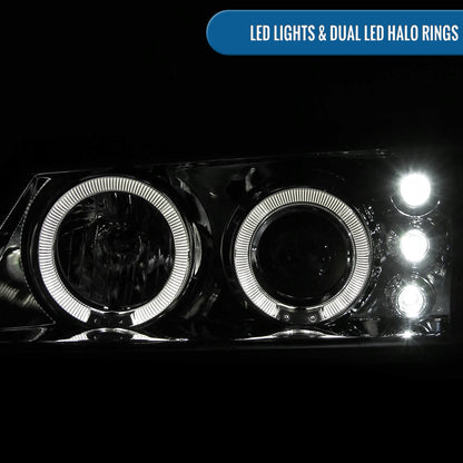 Ronnin - Fits 2000-2005 Chevy Impala Upgrade LED Dual Rims Running Lights Projector Headlights Assembly Pair | Chrome