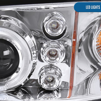 Ronnin - Fits 2000-2005 Chevy Impala Upgrade LED Dual Rims Running Lights Projector Headlights Assembly Pair | Chrome