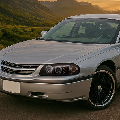 Ronnin - Fits 2000-2005 Chevy Impala Upgrade LED Dual Rims Running Lights Projector Headlights Assembly Pair | Black Smoke