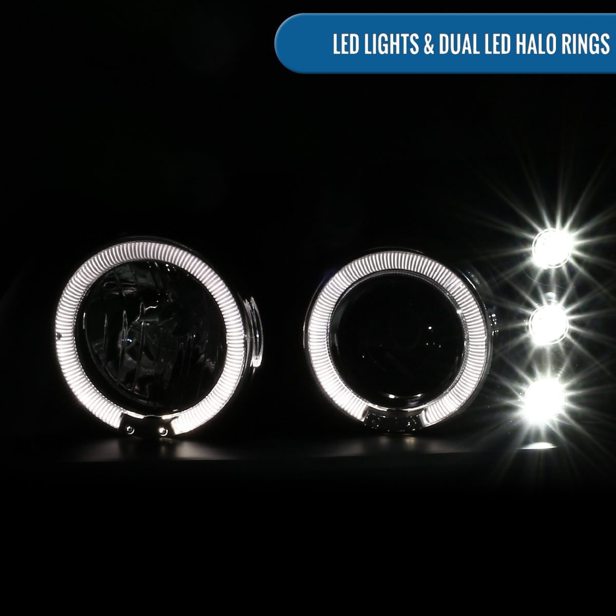 Ronnin - Fits 2000-2005 Chevy Impala Upgrade LED Dual Rims Running Lights Projector Headlights Assembly Pair | Black