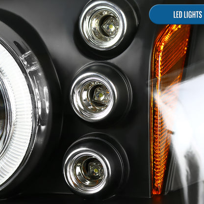 Ronnin - Fits 2000-2005 Chevy Impala Upgrade LED Dual Rims Running Lights Projector Headlights Assembly Pair | Black