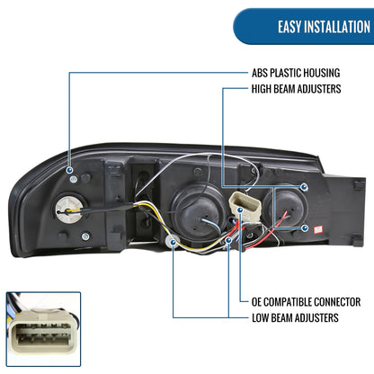 Ronnin - Fits 2000-2005 Chevy Impala Upgrade LED Dual Rims Running Lights Projector Headlights Assembly Pair | Black