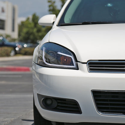 Ronnin - Fits 2006-2016 Chevy Impala 2006-2007 Chevy Monte Carlo Upgrade LED Running Light Tube Projector Headlights Assembly Pair | Gloss Black