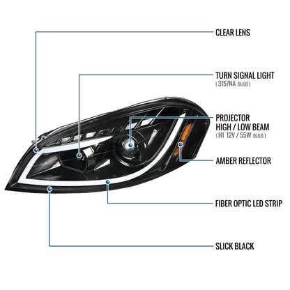Ronnin - Fits 2006-2016 Chevy Impala 2006-2007 Chevy Monte Carlo Upgrade LED Running Light Tube Projector Headlights Assembly Pair | Gloss Black