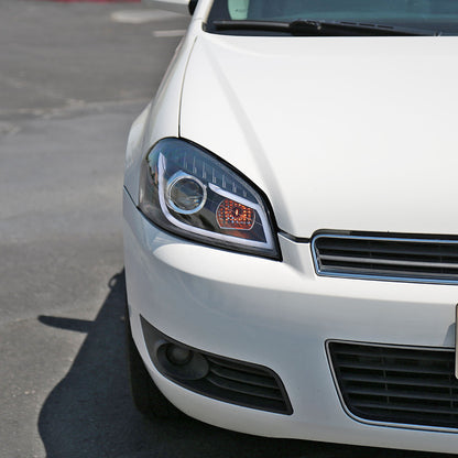 Ronnin - Fits 2006-2016 Chevy Impala 2006-2007 Chevy Monte Carlo Upgrade LED Running Light Tube Projector Headlights Assembly Pair | Black