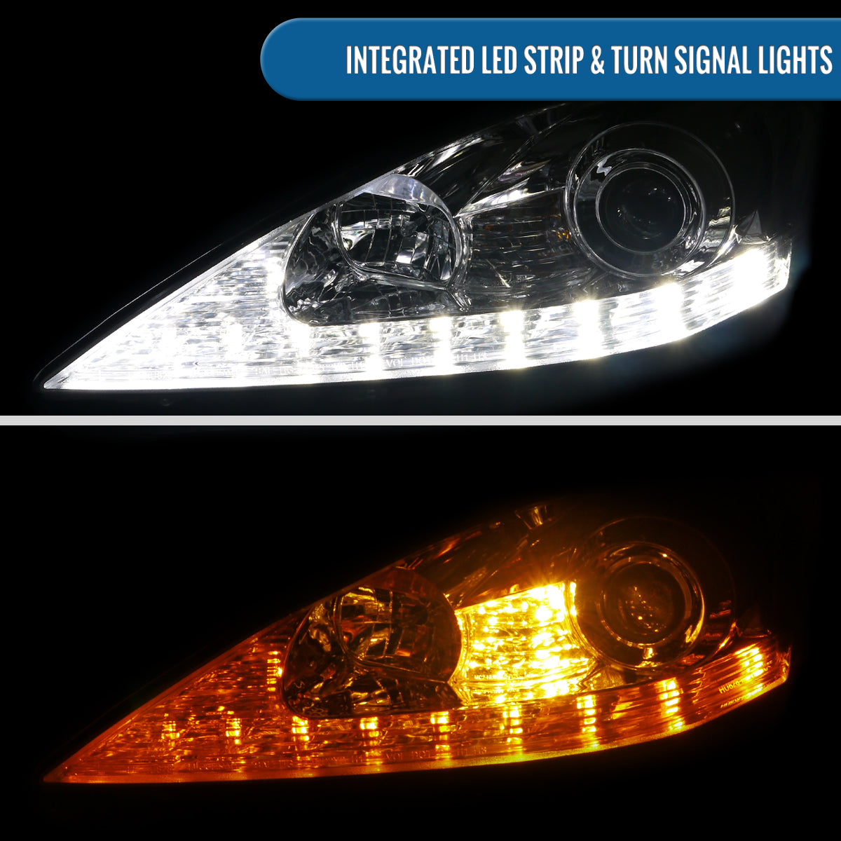 Ronnin - Fits 2006-2010 Lexus IS250 IS350 Upgrade Projector Halogen Headlights Assembly LED Integrated Running and Turn Signal Lights Pair | Chrome