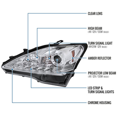 Ronnin - Fits 2006-2010 Lexus IS250 IS350 Upgrade Projector Halogen Headlights Assembly LED Integrated Running and Turn Signal Lights Pair | Chrome