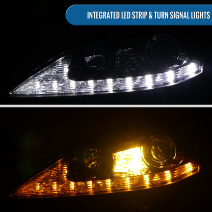 Ronnin - Fits 2006-2010 Lexus IS250 IS350 Upgrade Projector Halogen Headlights Assembly LED Integrated Running and Turn Signal Lights Pair | Black Smoke