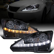 Ronnin - Fits 2006-2010 Lexus IS250 IS350 Upgrade Projector Halogen Headlights Assembly LED Integrated Running and Turn Signal Lights Pair | Black Smoke