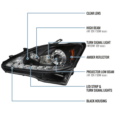 Ronnin - Fits 2006-2010 Lexus IS250 IS350 Upgrade Projector Halogen Headlights Assembly LED Integrated Running and Turn Signal Lights Pair | Black