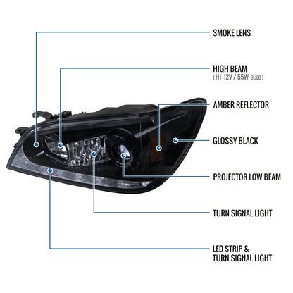 Ronnin - Fits 2001-2005 Lexus IS300 Upgrade Replacement LED Turn Signal Lights Projector Xenon Headlights Assembly Pair | Black Smoke
